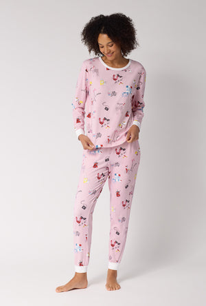 J'adore Paris Long Sleeve Pullover Crew And Jogger Stretch Jersey Pj Set