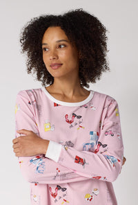 J'adore Paris Long Sleeve Pullover Crew And Jogger Stretch Jersey Pj Set