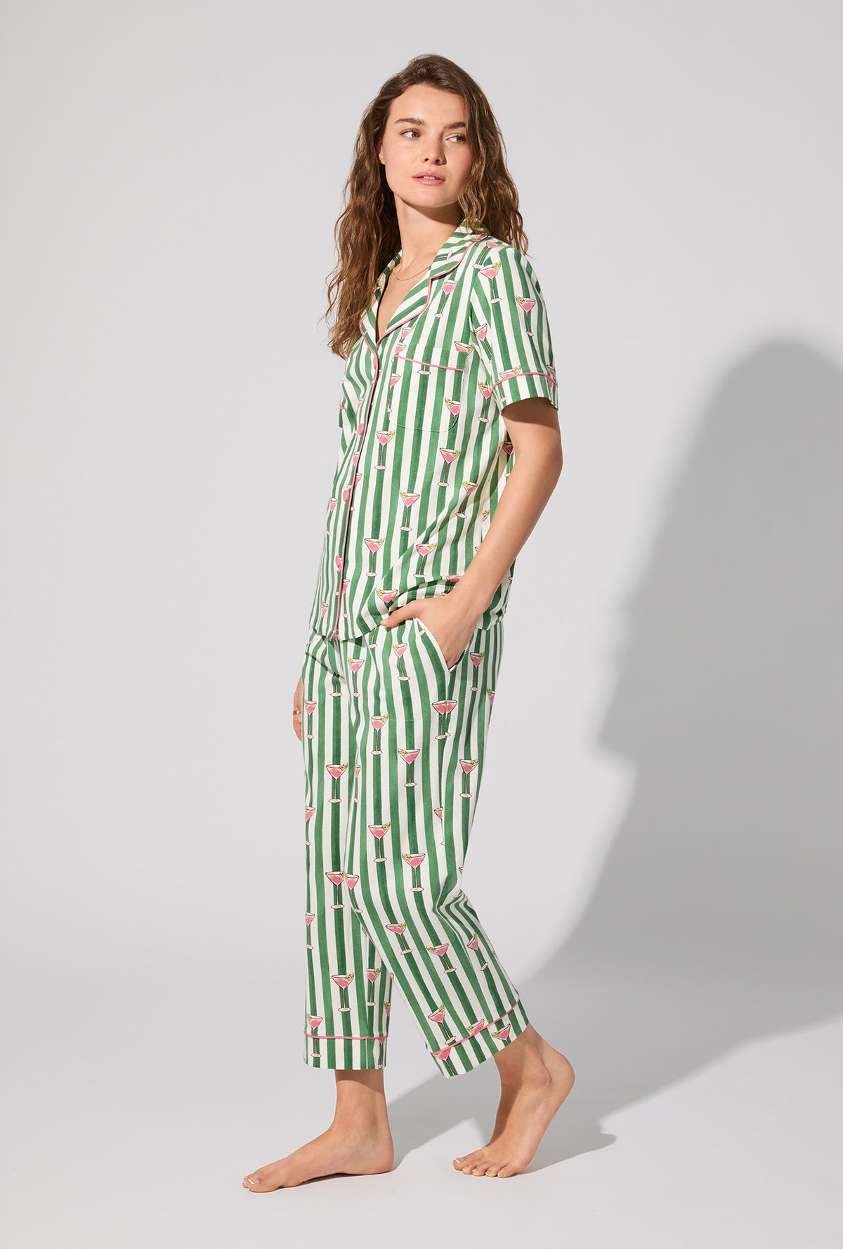 A lady wearing Martini O&#39;Clock Short Sleeve Classic Stretch Jersey Cropped PJ Set