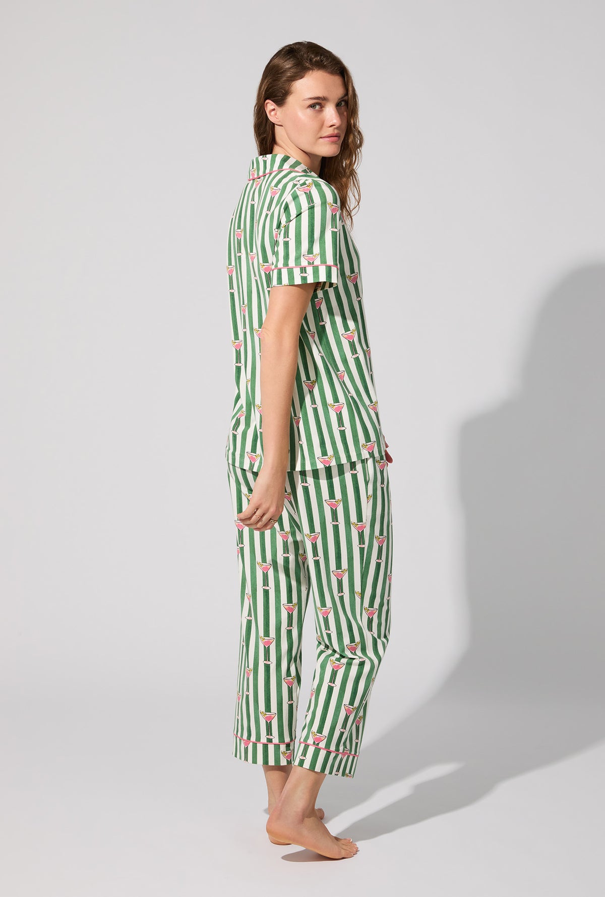 A lady wearing Martini O&#39;Clock Short Sleeve Classic Stretch Jersey Cropped PJ Set