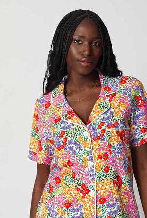 A lady wearing Spring Fields Short Sleeve Classic Stretch Jersey Cropped Pj Set