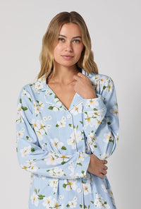 A lady wearing Magnolia Breeze Long Sleeve Classic Stretch Jersey Pj Set