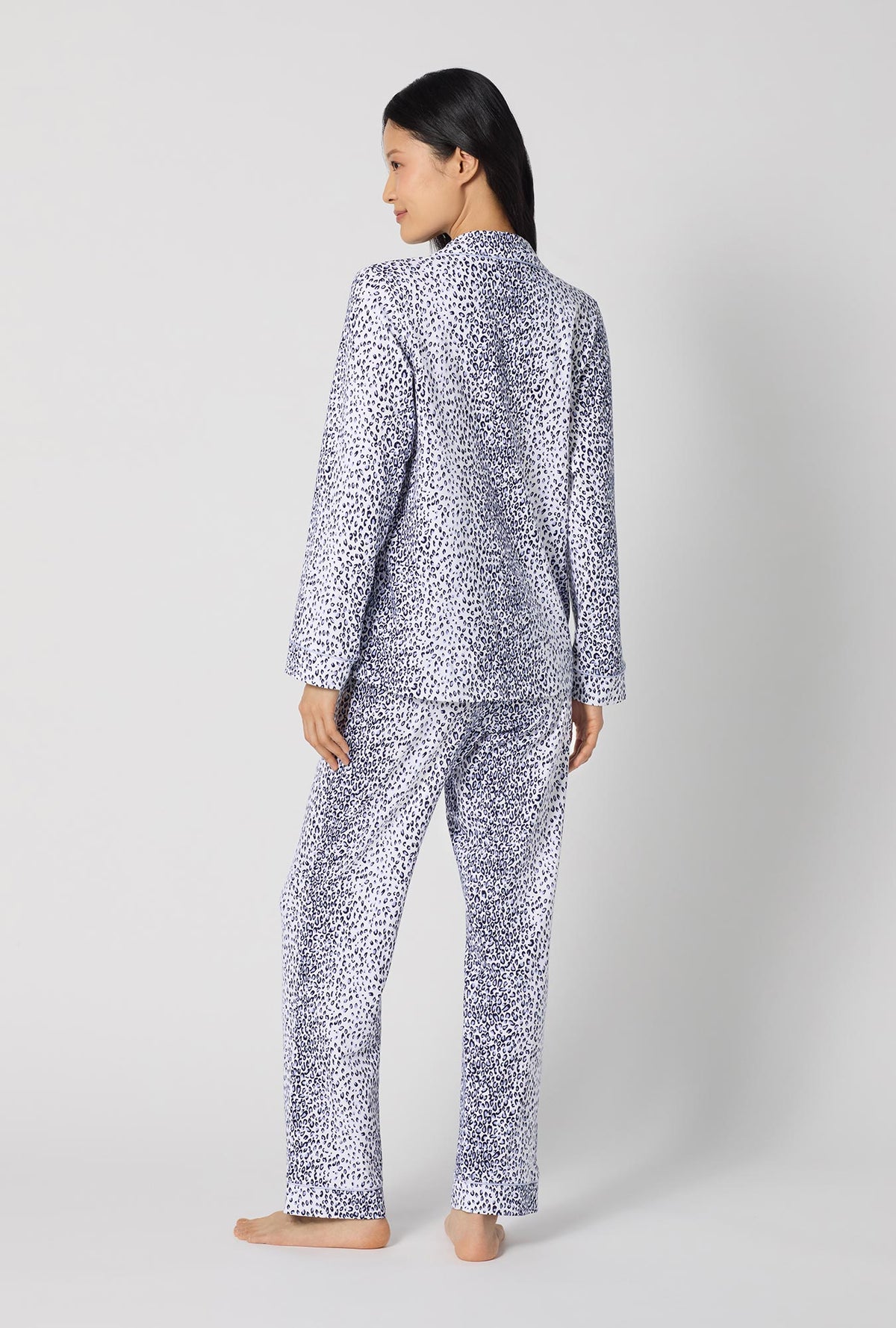 A lady wearing Sea Kitten Long Sleeve Classic Stretch Jersey Pj Set back view