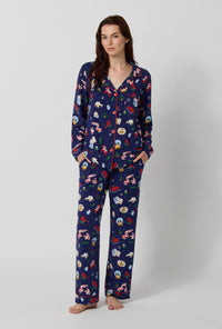 A lady wearing Nordic Nights Long Sleeve Classic Stretch Jersey Pj Set