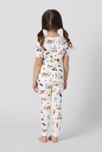 A girl wearing White Short Sleeve Stretch Jersey Kids Pj Set back view