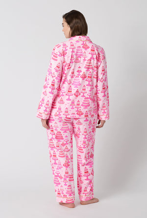 A Lady Wearing Plus Size Cake Shop Long Sleeve Classic Stretch Jersey Pj Set in a back view look