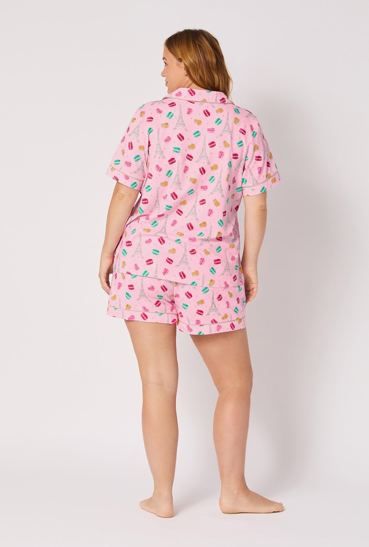 A Lady wearing Eiffel For You Short Sleeve Classic Shorty Stretch Jersey Pj Set