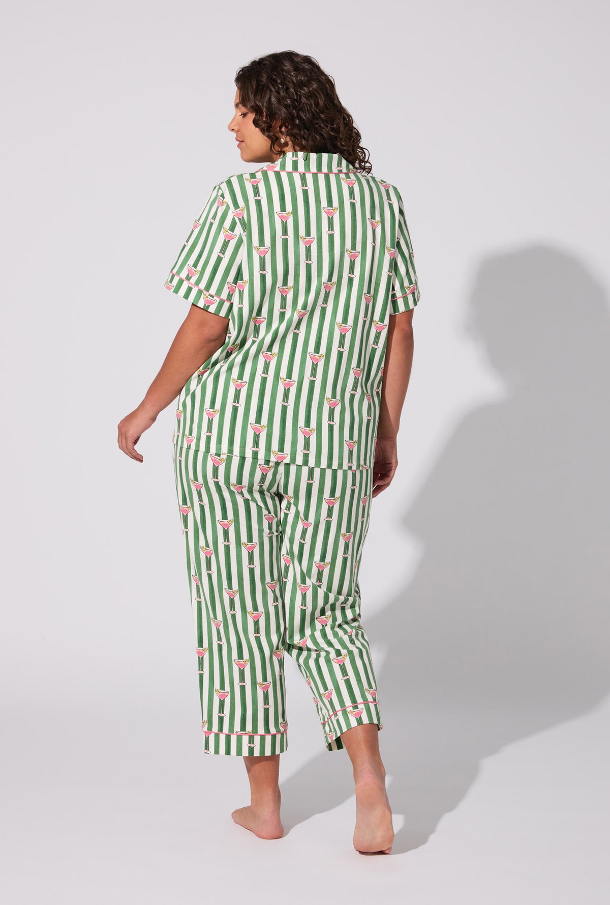 A lady wearing Martini O&#39;Clock Short Sleeve Classic Stretch Jersey Cropped PJ Set