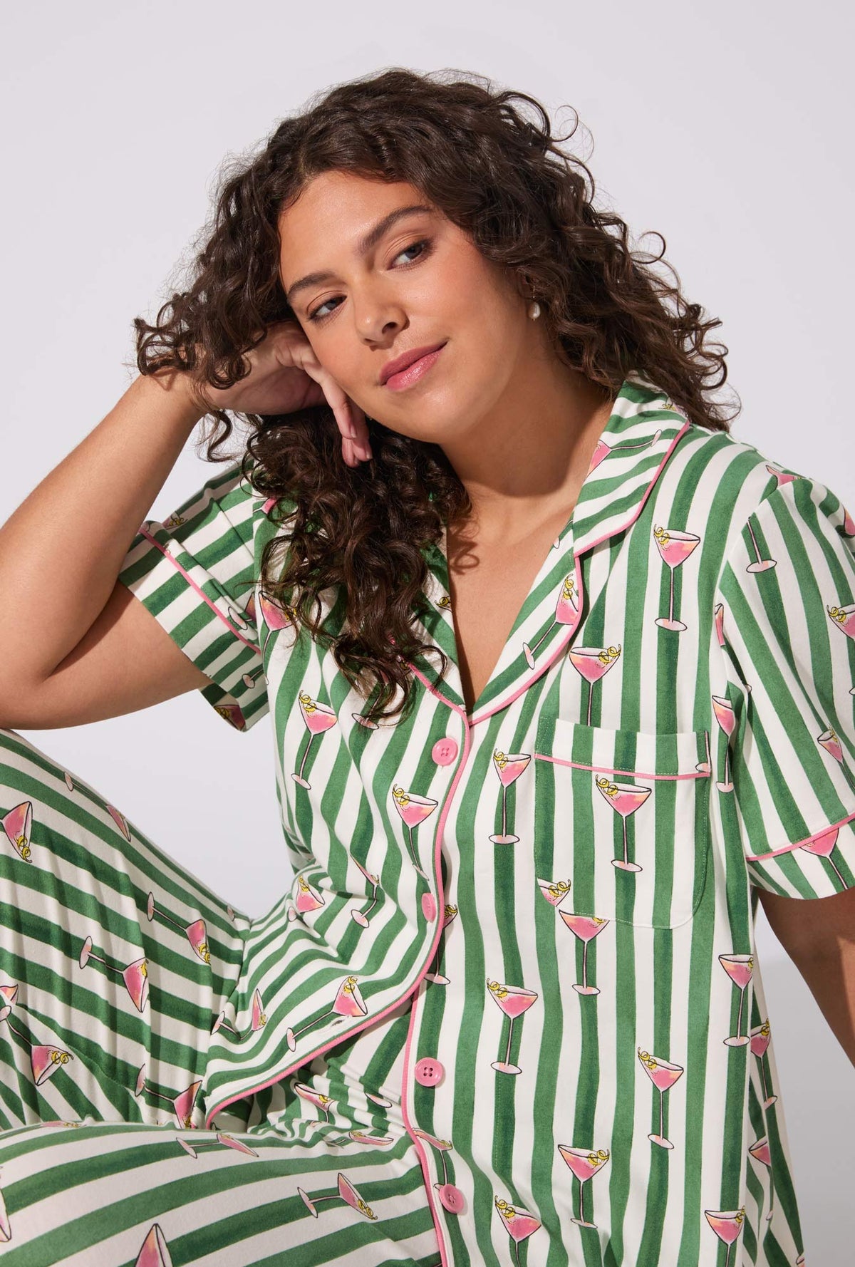 A lady wearing Martini O&#39;Clock Short Sleeve Classic Stretch Jersey Cropped PJ Set