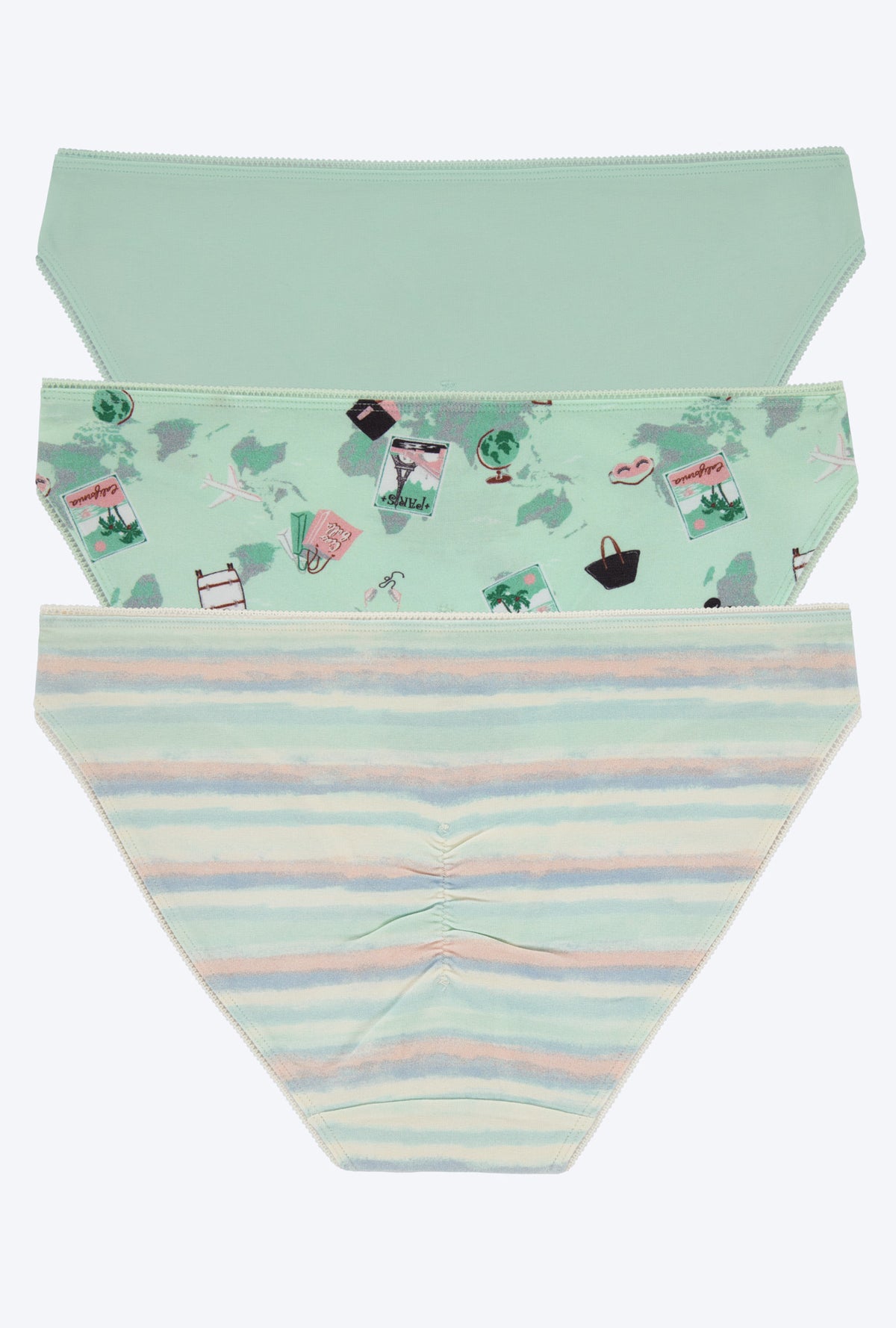 A Stretch Jersey Bikini Underwear 3 Pack-Soothing Sea Pack Your Bags Rainbow Stripe