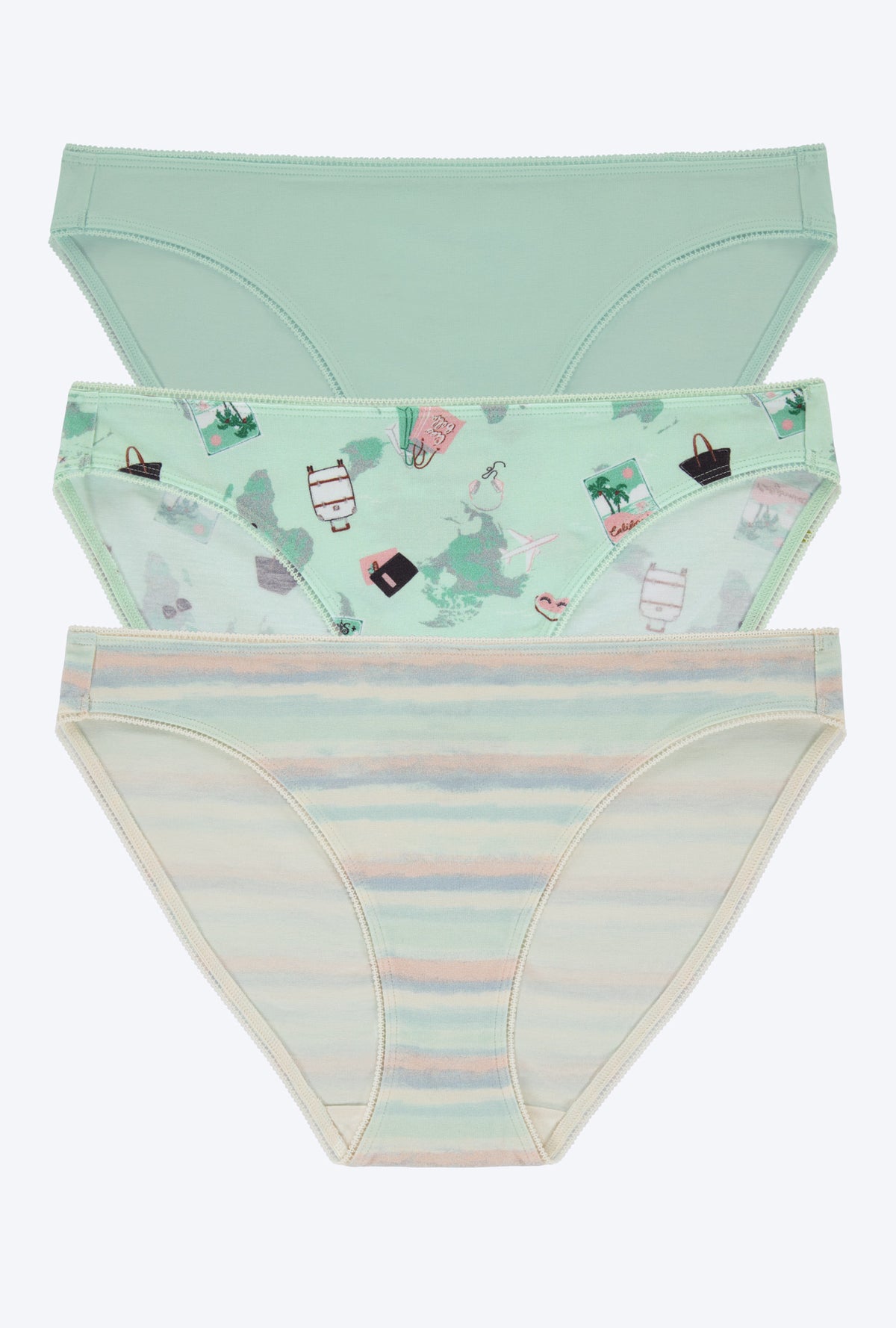A Stretch Jersey Bikini Underwear 3 Pack-Soothing Sea Pack Your Bags Rainbow Stripe