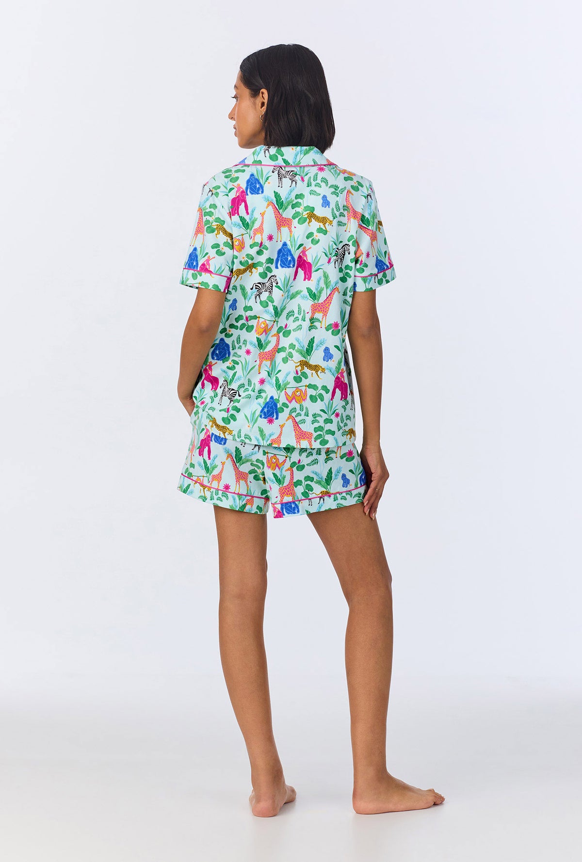 A lady wearing Addo&#39;s Birthday Bash Short Sleeve Classic Shorty Stretch Jersey PJ Set