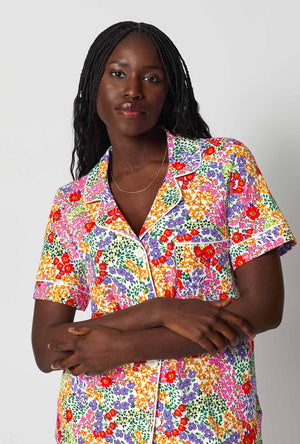 A lady wearing Spring Fields Short Sleeve Classic Shorty Stretch Jersey Pj Set