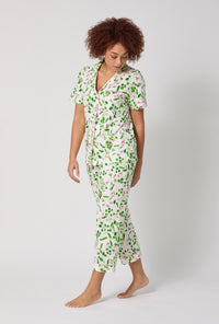 A lady wearing Peas In A Pod Short Sleeve Classic Stretch Jersey Cropped Pj Set