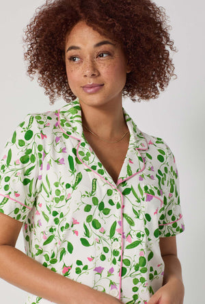 A lady wearing Peas In A Pod Short Sleeve Classic Stretch Jersey Cropped Pj Set