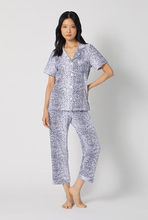 A lady wearing Sea Kitten Short Sleeve Classic Stretch Jersey Cropped Pj Set
