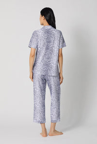 A lady wearing Sea Kitten Short Sleeve Classic Stretch Jersey Cropped Pj Set back view