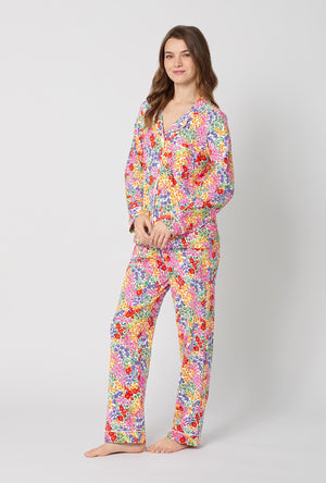 A lady wearing Spring Fields Long Sleeve Classic Stretch Jersey Pj Set