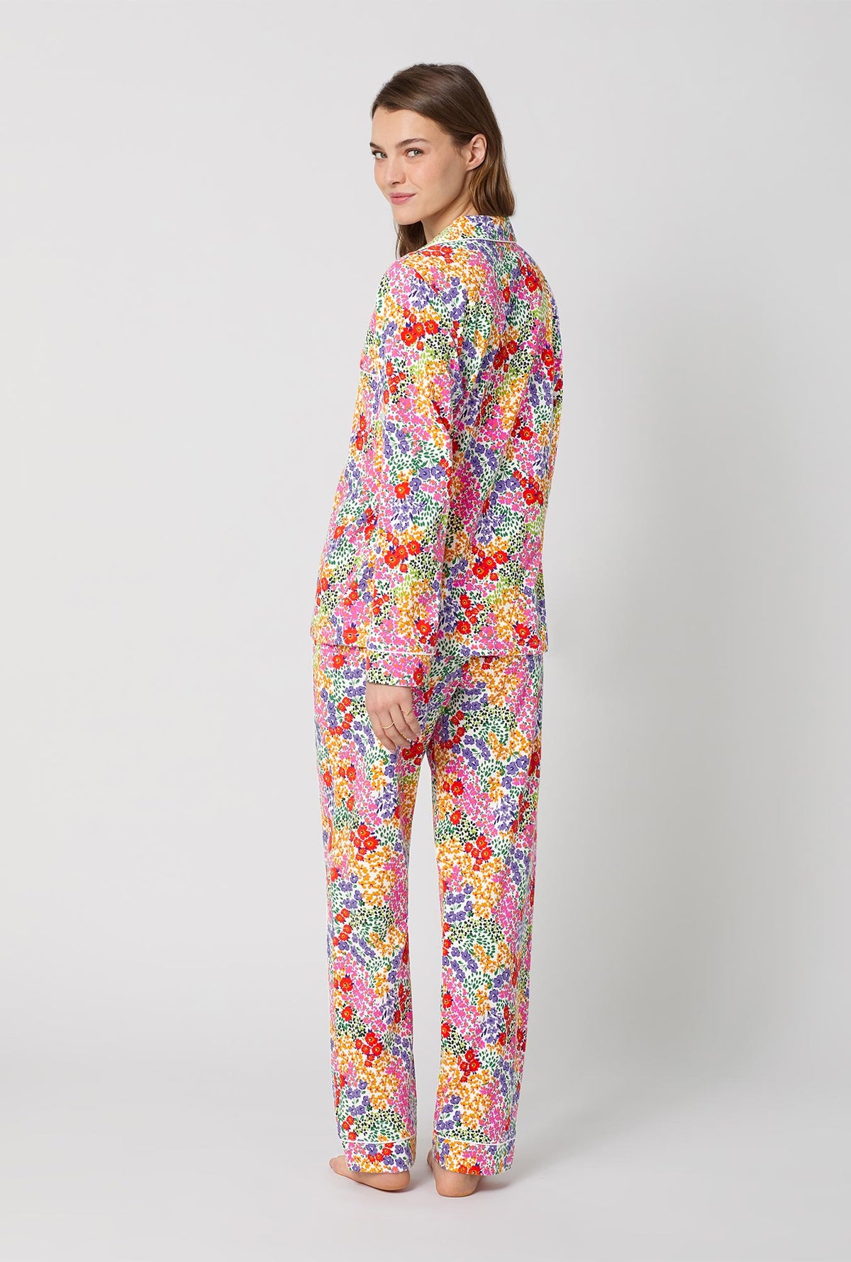 A lady wearing Spring Fields Long Sleeve Classic Stretch Jersey Pj Set