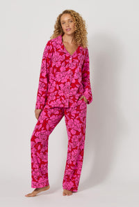 A lady wearing Isabella Flora Long Sleeve Classic Stretch Jersey Pj Set