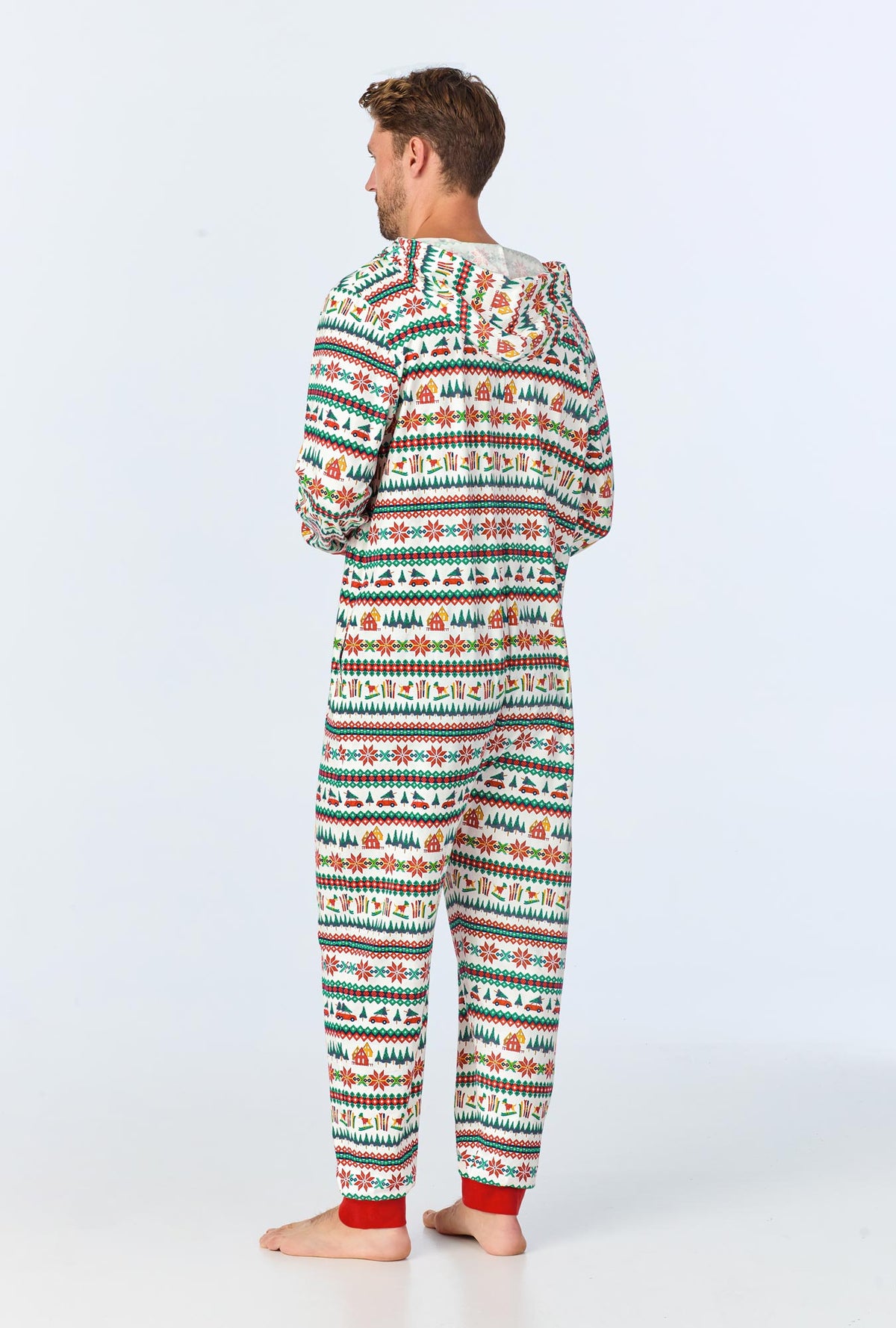 A man wearing festive fairisle onsie