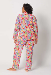 A lady wearing plus size Spring Fields Long Sleeve Classic Stretch Jersey Pj Set