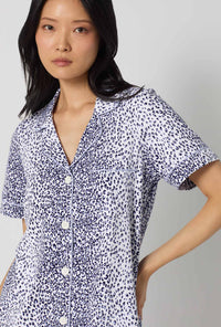 A lady wearing Sea Kitten Short Sleeve Classic Shorty Stretch Jersey Pj Set closer look