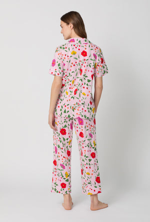 A lady wearing Sunlit Floral Short Sleeve Classic Stretch Jersey Cropped Pj Set
