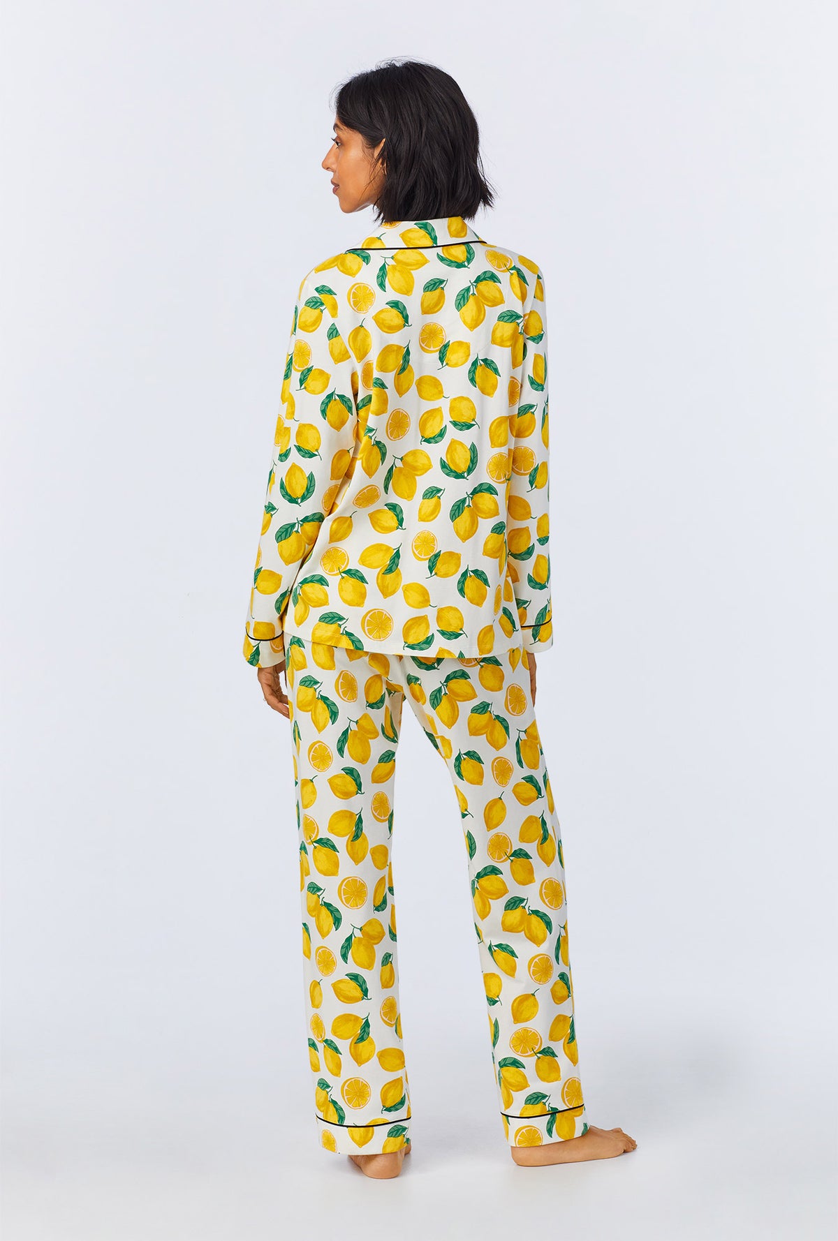 A lady wearing Main Squeeze Long Sleeve Classic Stretch Jersey PJ Set