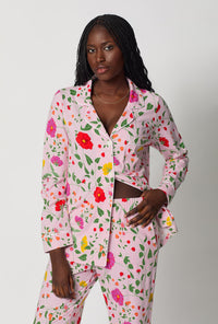 A lady wearing Sunlit Floral Long Sleeve Classic Stretch Jersey Pj Set