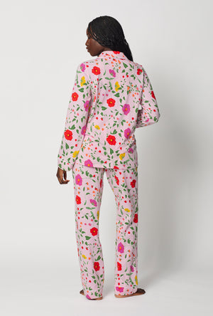 A lady wearing Sunlit Floral Long Sleeve Classic Stretch Jersey Pj Set
