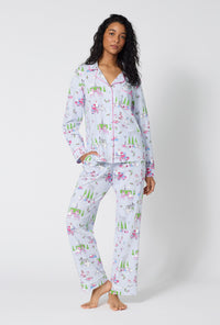 A Lady Wearing Belle Vie Long Sleeve Classic Stretch Jersey Pj Set