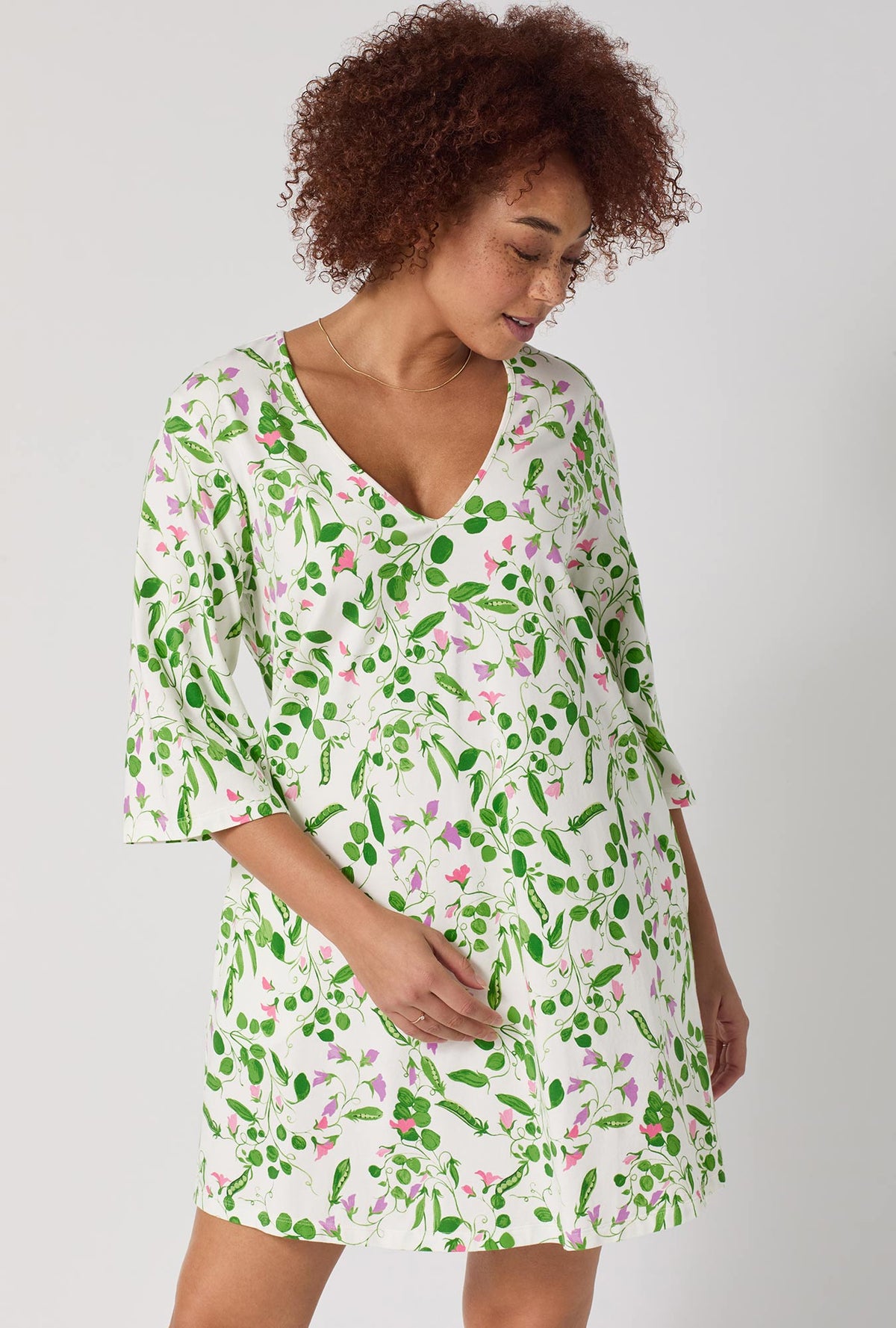 A lady wearing Peas In A Pod Stretch Jersey Sleep Dress