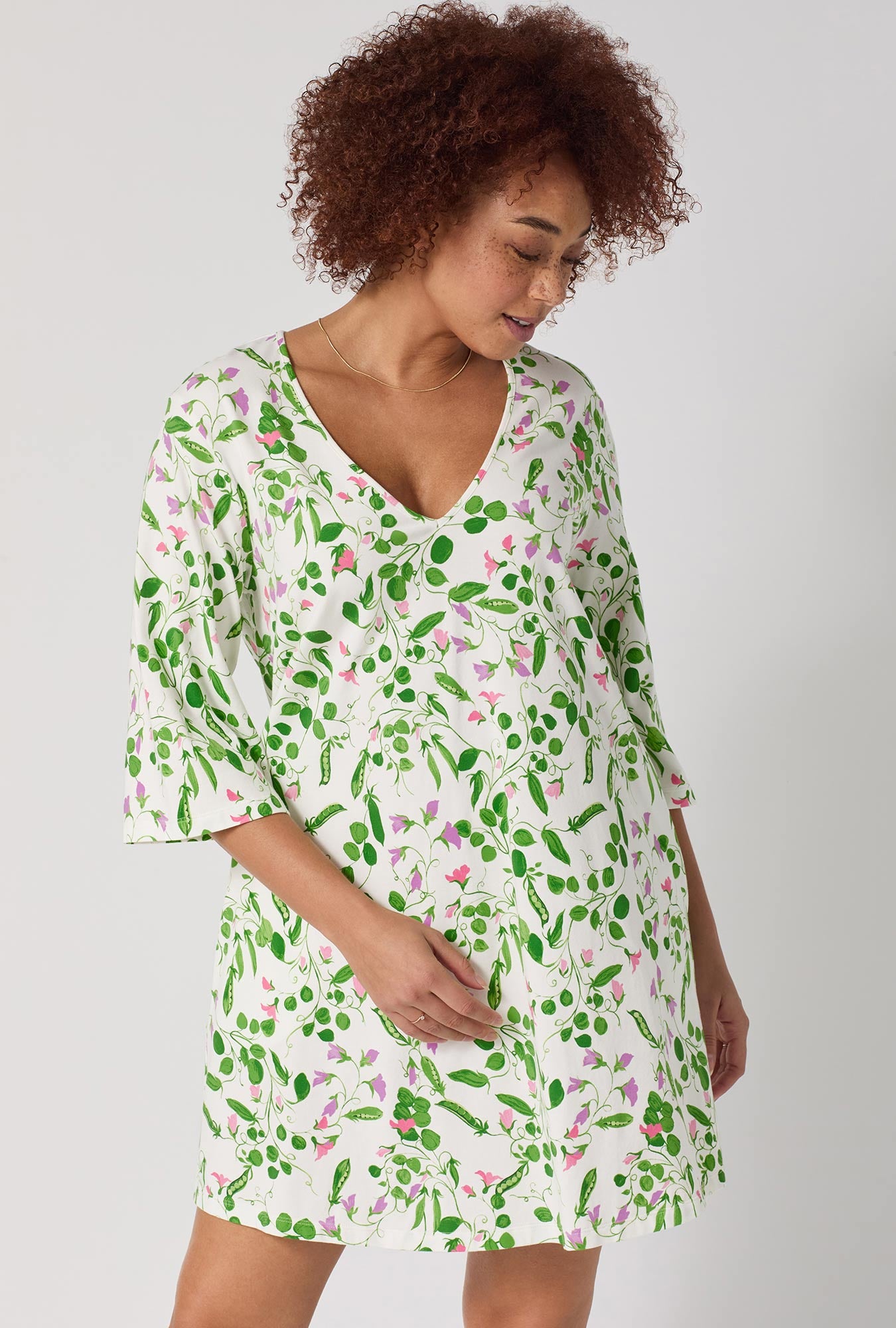 A lady wearing Peas In A Pod Stretch Jersey Sleep Dress