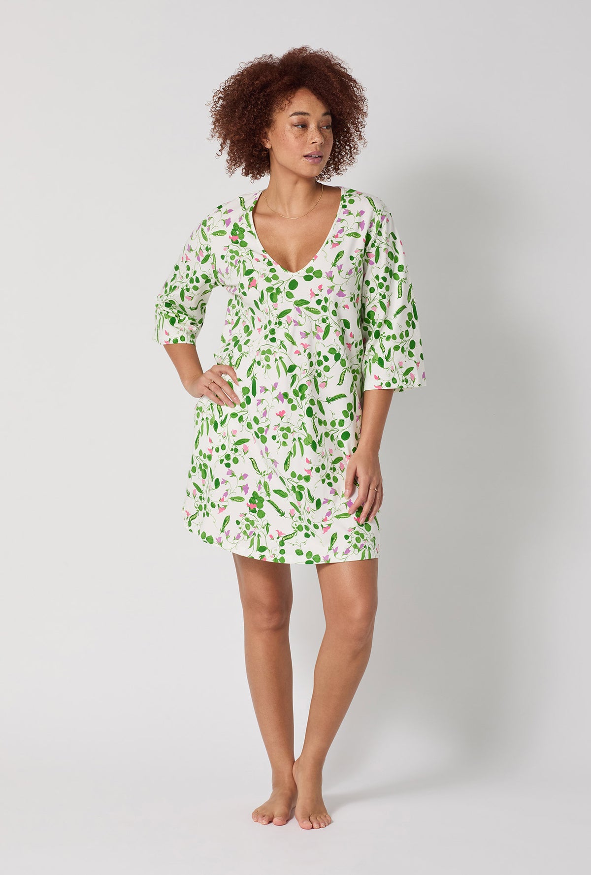 A lady wearing Peas In A Pod Stretch Jersey Sleep Dress