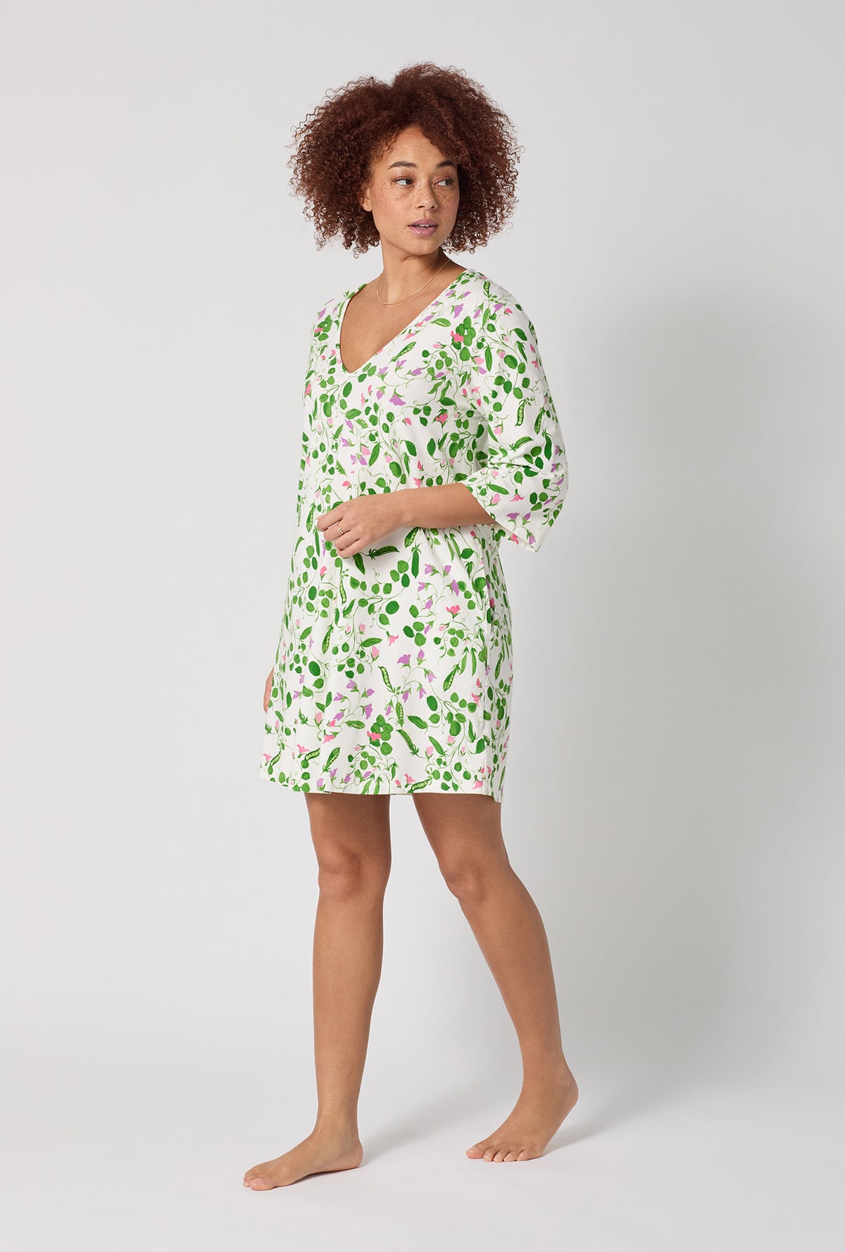 A lady wearing Peas In A Pod Stretch Jersey Sleep Dress