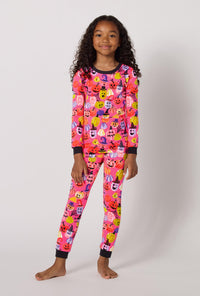 A Girl Wearing Pumpkin Patch Party Long Sleeve Stretch Jersey Kids Pj Set