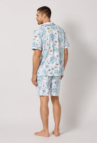 A man wearing Treasure Hunt Men's Short Sleeve Classic Stretch Jersey Short Pj Set back view