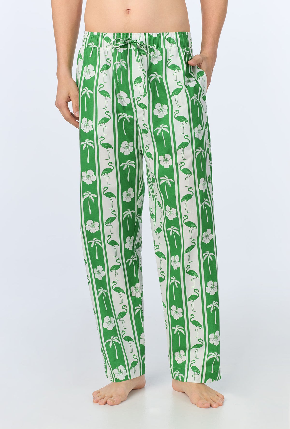 A man wearing Aloha Stripe Men&#39;s Woven Cotton Poplin PJ Pant