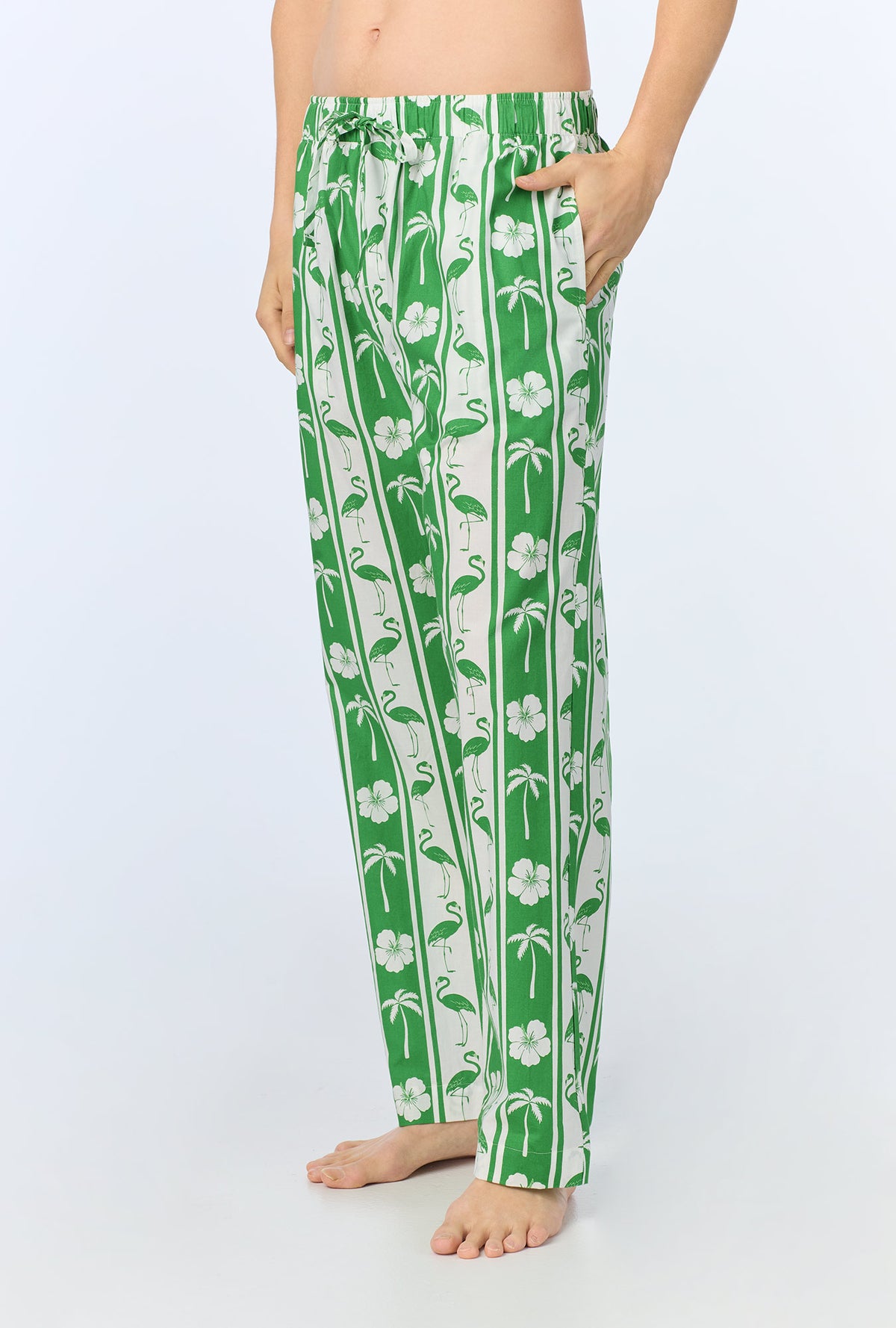 A man wearing Aloha Stripe Men&#39;s Woven Cotton Poplin PJ Pant