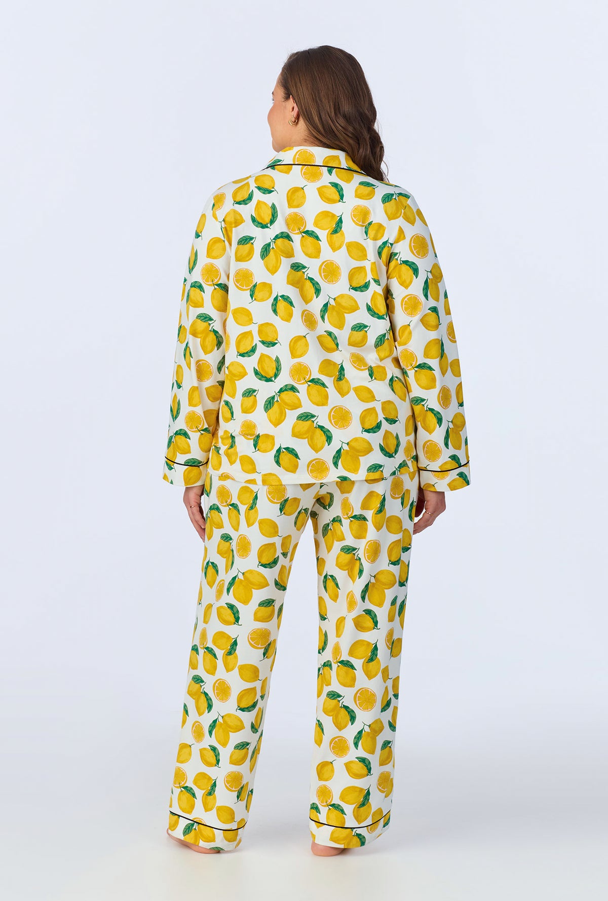 A lady wearing Main Squeeze Long Sleeve Classic Stretch Jersey PJ Set