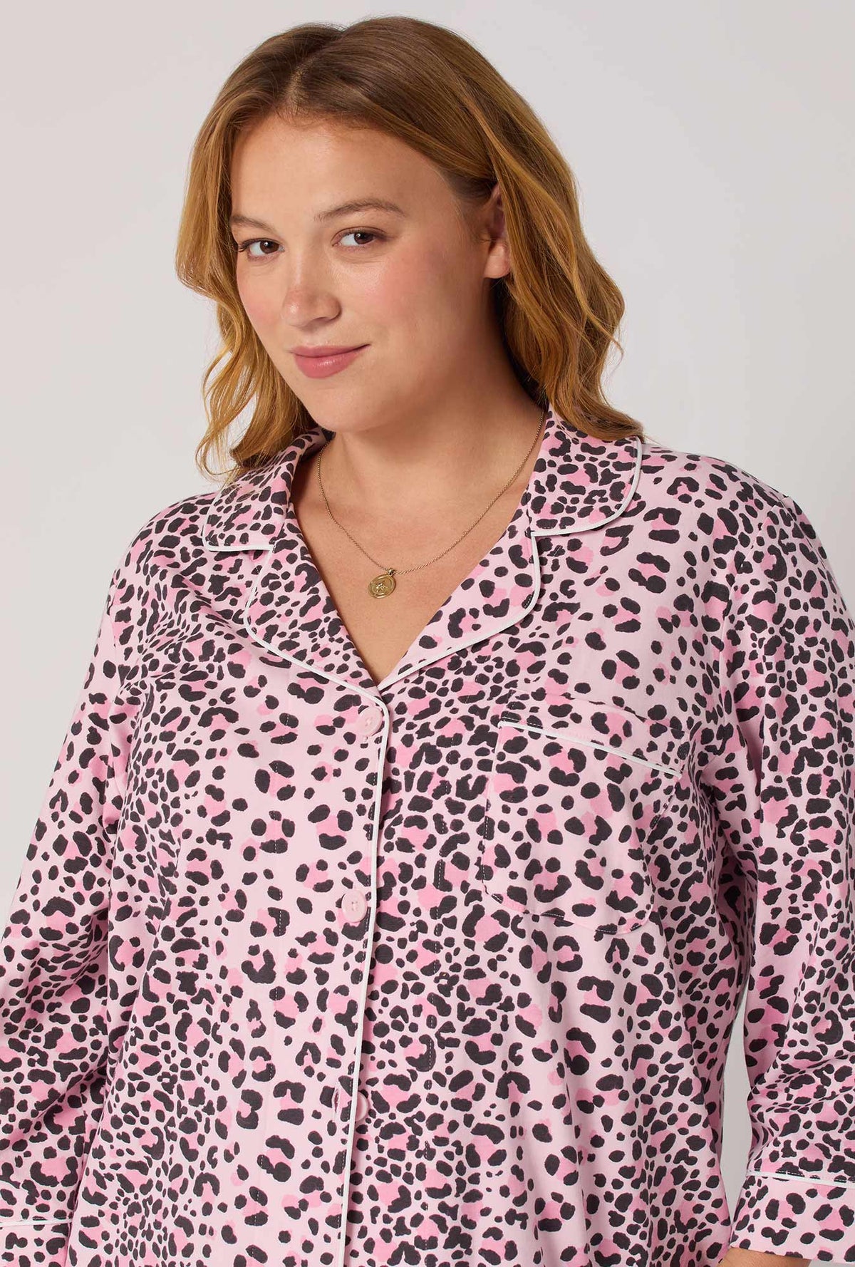 A Lady wearing Purr-fect Spots 3/4 Sleeve Classic Stretch Jersey Cropped Pj Set