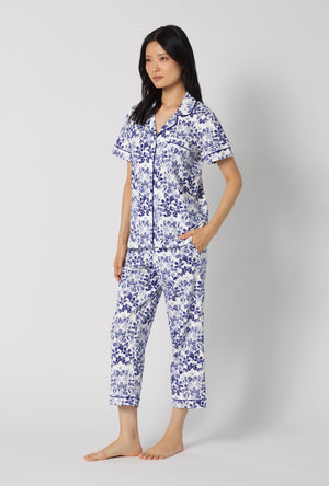 A lady wearing Under The Sea Short Sleeve Classic Stretch Jersey Cropped Pj Set looking side