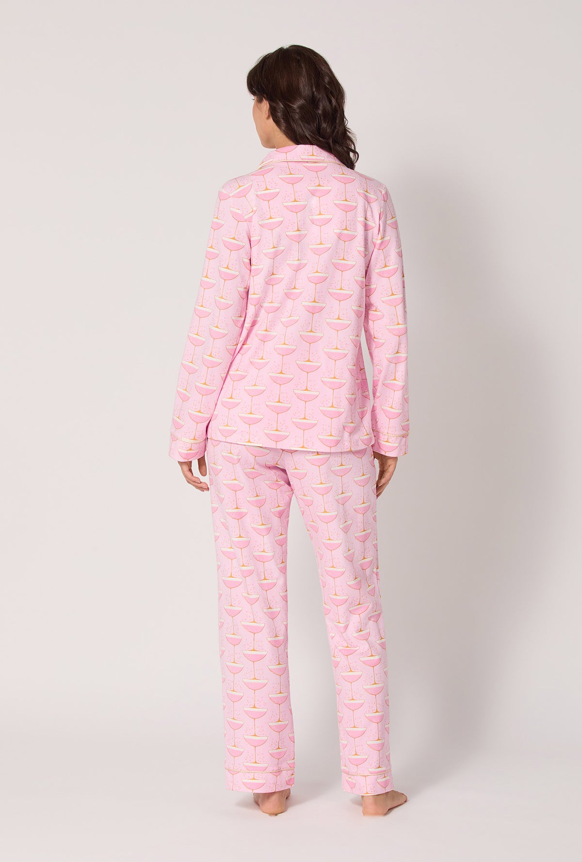 A lady wearing Champagne Coupe Long Sleeve Classic Stretch Jersey Pj Set