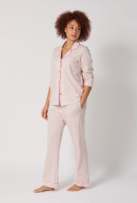 A lady wearing Blossom Geo Long Sleeve Classic Stretch Jersey Pj Set