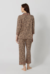 A lady wearing Wild At Heart 3/4 Sleeve Classic Stretch Jersey Cropped Pj Set back view