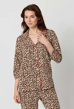 A lady wearing Wild At Heart 3/4 Sleeve Classic Stretch Jersey Cropped Pj Set closer look