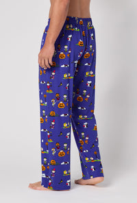 A Man Wearing Spooky Season Snoopy Men's Stretch Jersey Pj Pant in a back view pose