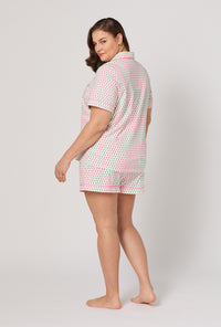 A lady wearing plus Blossom Geo Short Sleeve Classic Shorty Stretch Jersey Pj Set