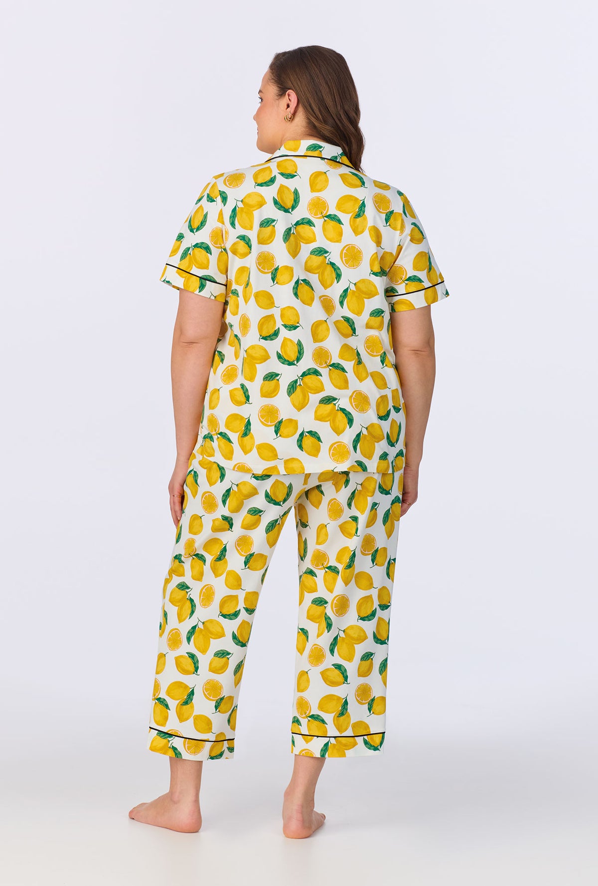 A lady wearing Main Squeeze Short Sleeve Classic Stretch Jersey Cropped PJ Set